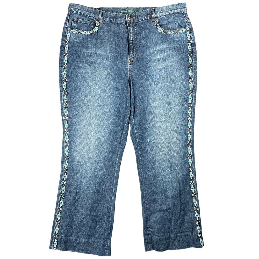 Ralph Lauren Blue Boot Cut Jeans with Embroidered Trim